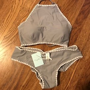 High neck gray swimsuit